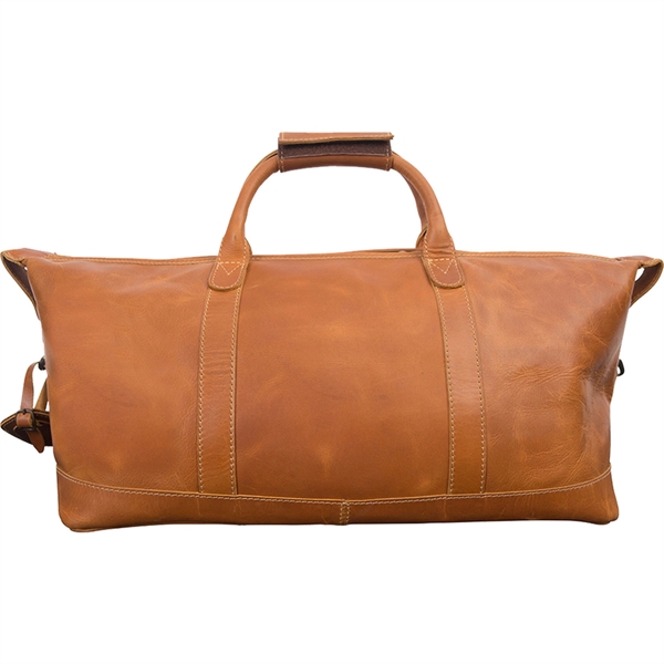 Leather duffel bag with 5 brass feet, PVC backed lining, large... from ASI 61966 HPG / Beacon Promotions