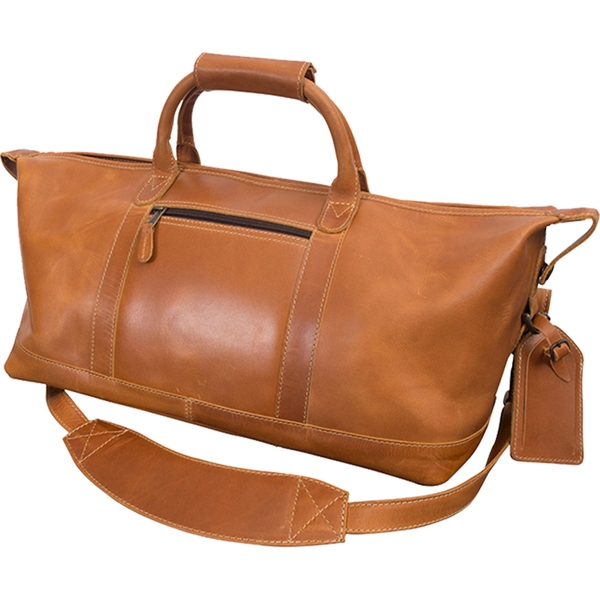 Leather duffel bag with 5 brass feet, PVC backed lining, large... from ASI 61966 HPG / Beacon Promotions