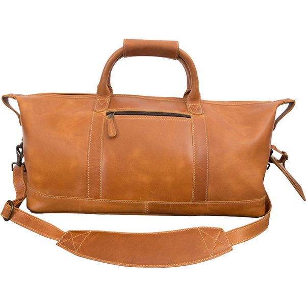 Leather duffel bag with 5 brass feet, PVC backed lining, large... from ASI 61966 HPG / Beacon Promotions