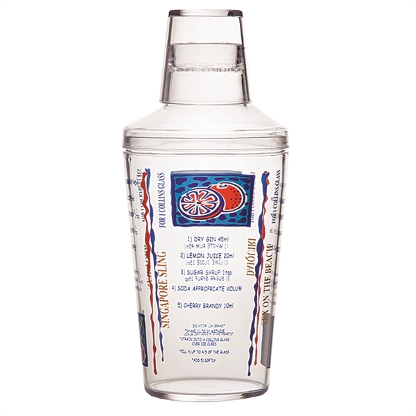 Customizable three-piece, food grade plastic 18-ounce cocktail shaker set with jigger... from ASI 55450 Franmara Inc