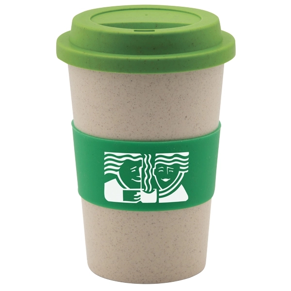 Bamboo fiber single wall drinking cup, screw lid and silicone sleeve.... from ASI 42920 Busrel Inc
