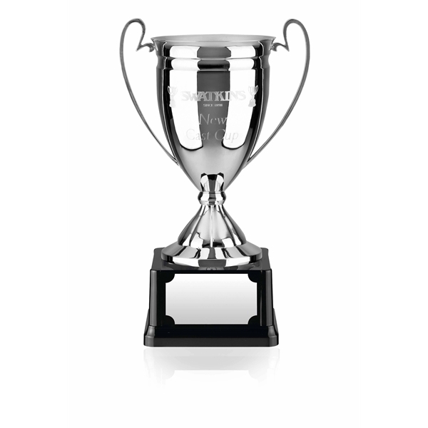 Nickel plated trophy cup mounted on base. Ideal for engraving.... from ASI 65153 Kirk & Matz LTD / Swatkins