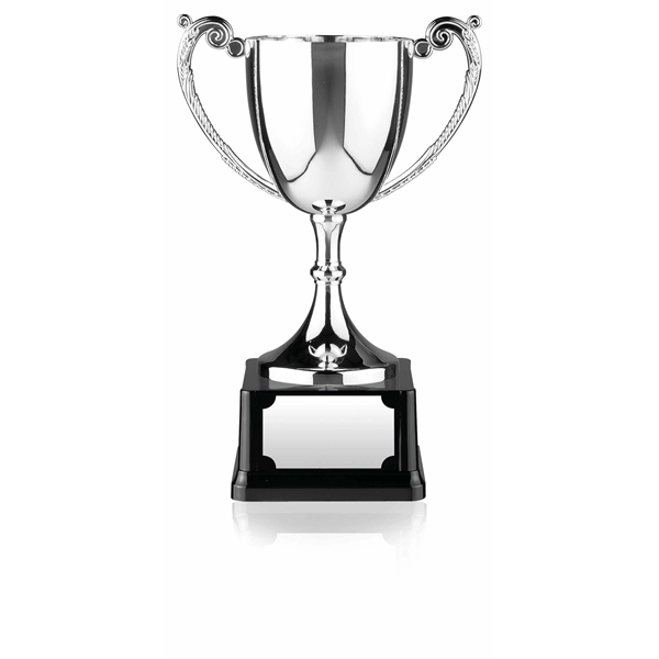 Nickel plated trophy cup mounted on base. Ideal for engraving.... from ASI 65153 Kirk & Matz LTD / Swatkins