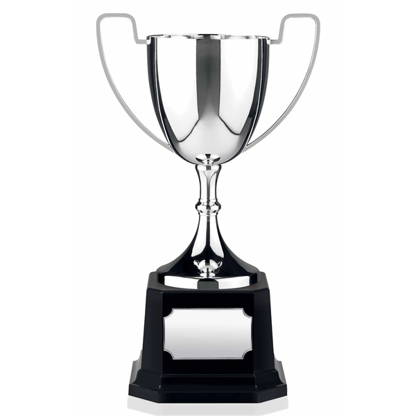 Nickel plated trophy cup mounted on base. Ideal for engraving.... from ASI 65153 Kirk & Matz LTD / Swatkins