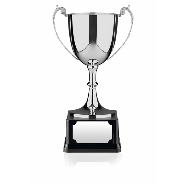 Nickel plated trophy cup mounted on base. Ideal for engraving.... from ASI 65153 Kirk & Matz LTD / Swatkins