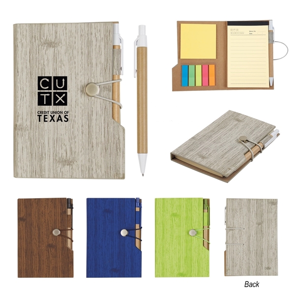 Notebook with a woodgrain look that has sticky notes, tape flags,... from ASI 61125 Hit Promotional Products / Hit®