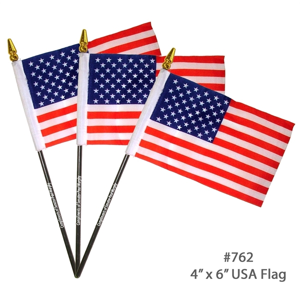 Hand held 4" x 6" U.S. polyester flag with 10" pole... from ASI 45100 Chulani Promotional Products, Inc / Competitive Edge Innovations/Chulani