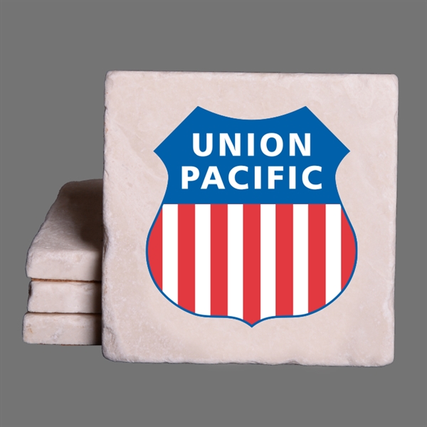 White Tumbled Marble Coaster with Direct Full Color Printing on 1... from ASI 56420 Genesis