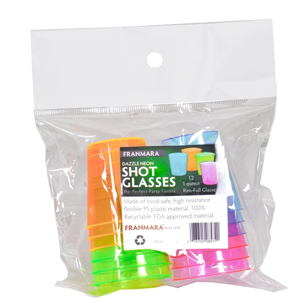 Dazzle Neon Plastic Shot Glasses, 1 oz., 12-pack, Assorted Colors. Blank.... from ASI 55450 Franmara Inc