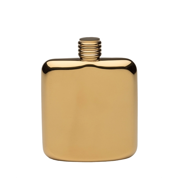 4 1/8" x 3 1/4" four-ounce gold-plated pocket flask with ridged... from ASI 55450 Franmara Inc