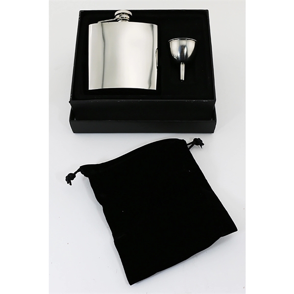 Stainless steel flask with captive top, funnel, velveteen pull-string sack and... from ASI 55450 Franmara Inc
