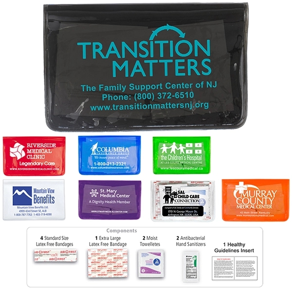 10 piece first aid kit with vinyl pouch, bandages, towelettes, hand... from ASI 62660 Innovation Line