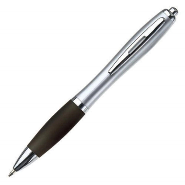 Silver click-action ballpoint pen with chrome trim and colored comfort grip.... from ASI 84592 St Regis Group