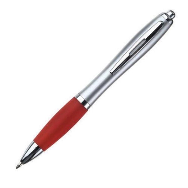 Silver click-action ballpoint pen with chrome trim and colored comfort grip.... from ASI 84592 St Regis Group