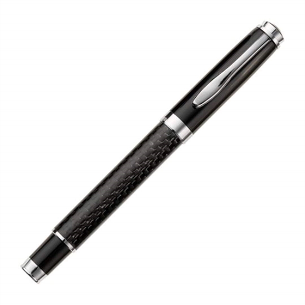 Metal rollerball pen with chrome trim and carbon fiber barrel.... from ASI 84592 St Regis Group