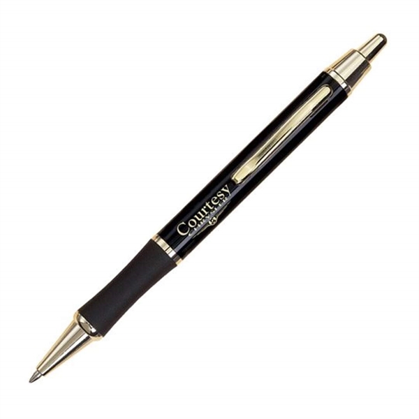 Metal click-action ballpoint pen with gold trim and real rubber grip... from ASI 84592 St Regis Group