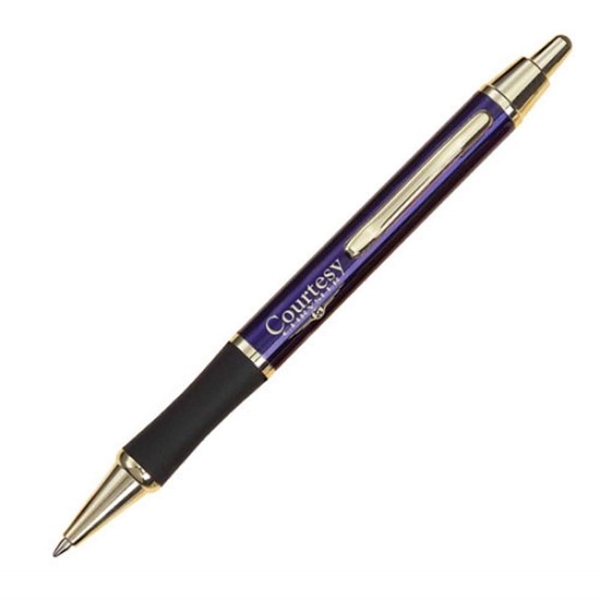 Metal click-action ballpoint pen with gold trim and real rubber grip... from ASI 84592 St Regis Group