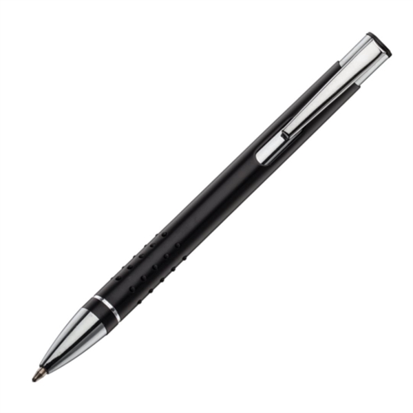 Aluminum click action ballpoint pen with rubber grip and chrome trim... from ASI 84592 St Regis Group