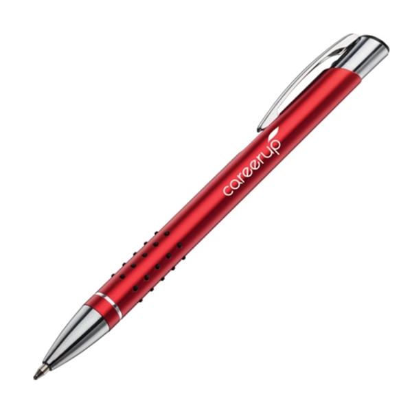 Aluminum click action ballpoint pen with rubber grip and chrome trim... from ASI 84592 St Regis Group