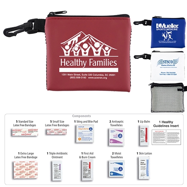 21 piece first aid kit inside a zippered mesh pouch... from ASI 62660 Innovation Line