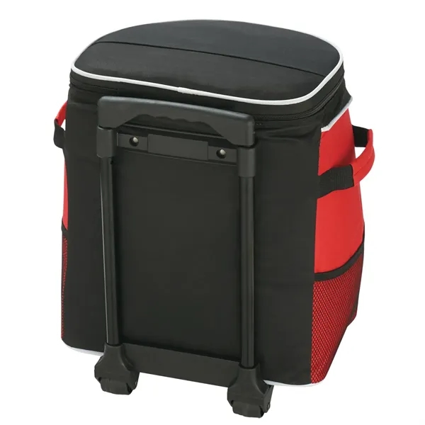 Polyester rolling cooler with large zippered main compartment, retractable auto lock... from ASI 61125 Hit Promotional Products / Hit®