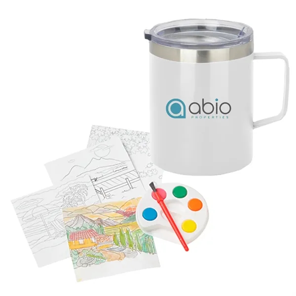 Four-page adult paint set packaged with a 12 oz. vacuum insulated... from ASI 63549 Jornik Manufacturing Corp / Jornik