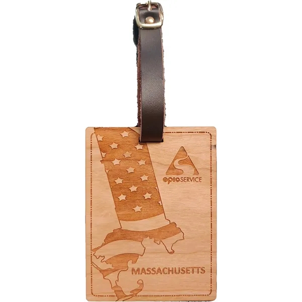3" x 4" USA-Made Massachusetts engraved hardwood luggage tags.... from ASI 92531 Unique Custom Products / UCP