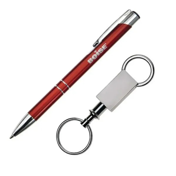 Gift set with aluminum click-action ballpoint pen and keyring.... from ASI 84592 St Regis Group