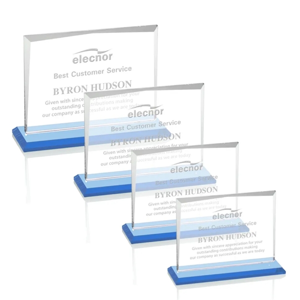 Starfire crystal rectangle shape award with a sky blue base.... from ASI 84592 St Regis Group / St Regis