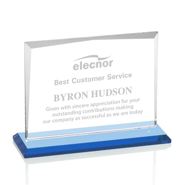 Starfire crystal rectangle shape award with a sky blue base.... from ASI 84592 St Regis Group / St Regis