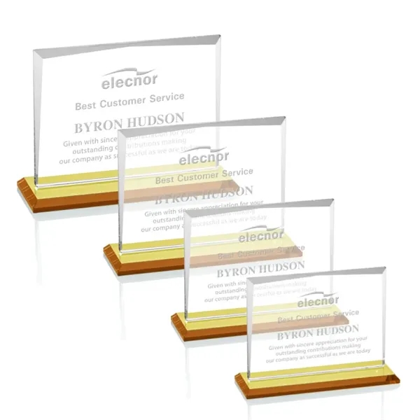 Starfire crystal rectangle shape award with an amber base.... from ASI 84592 St Regis Group / St Regis