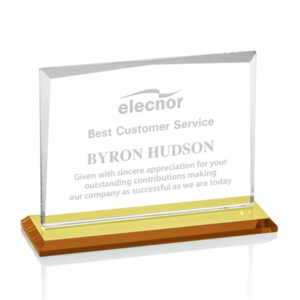 Starfire crystal rectangle shape award with an amber base.... from ASI 84592 St Regis Group / St Regis