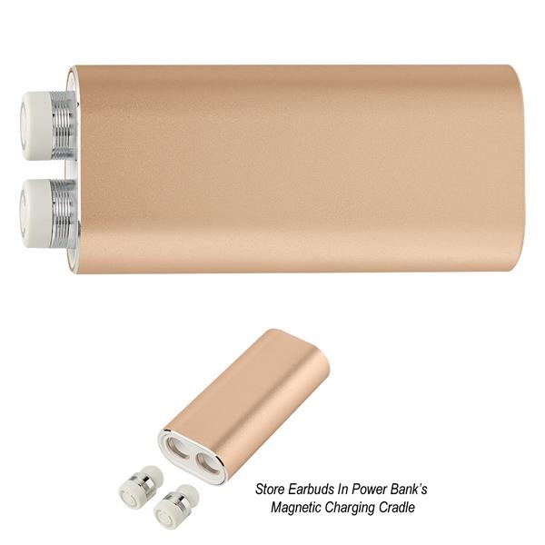 2-in-1 wireless earbuds and portable charging station with wireless technology, stereo... from ASI 61125 Hit Promotional Products