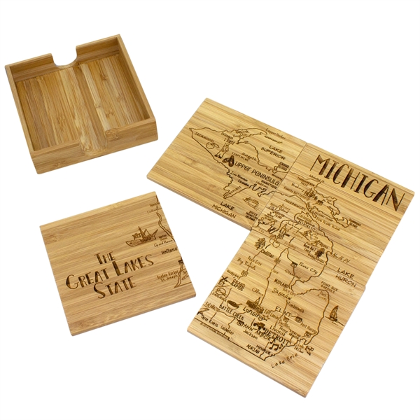 4 piece puzzle bamboo coaster with storage case. Lightweight, durable and... from ASI 91565 Totally Bamboo