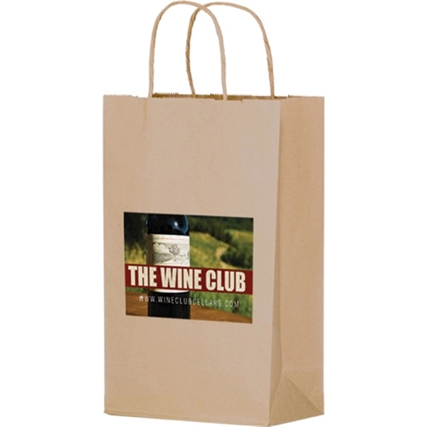 8" x 13 5/8" Kraft paper dual-bottle tote with serrated top,... from ASI 35290 American Ad Bag Co