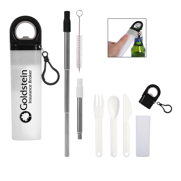 Sip and Snack reusable kit with straw, wire cleaning brush, utensils,... from ASI 61125 Hit Promotional Products / Hit®