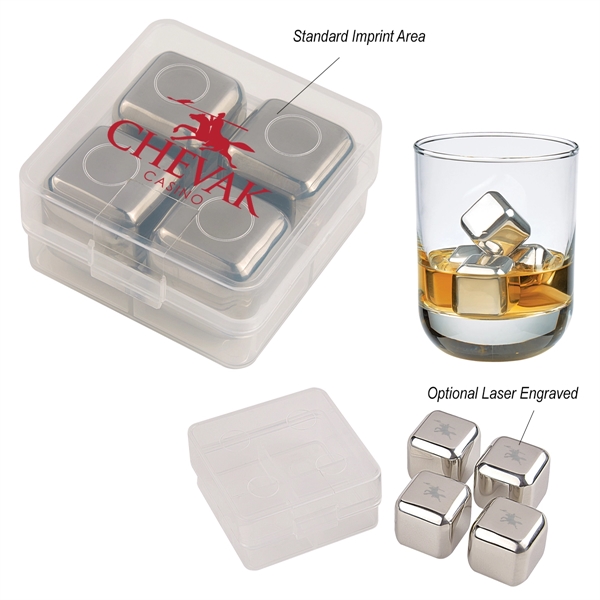 4 stainless steel ice cubes in protective plastic travel case.... from ASI 61125 Hit Promotional Products / Hit®