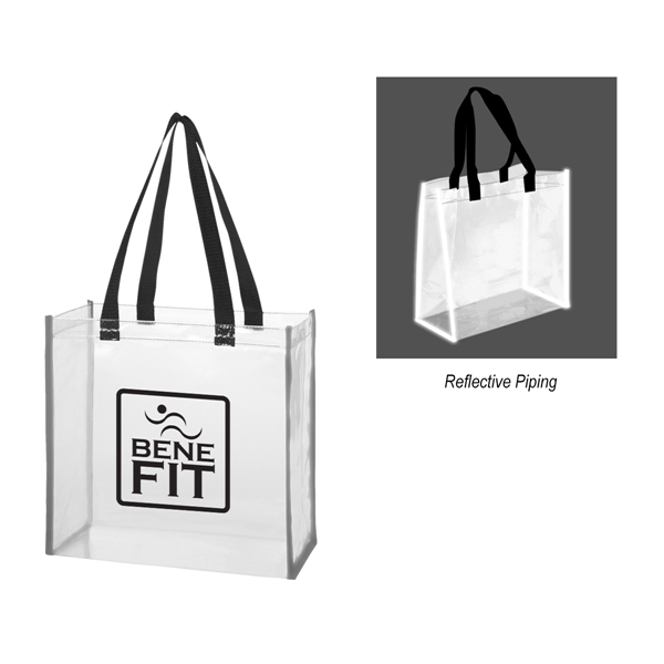 Clear PVC tote bag with a 6" gusset and patented reflective... from ASI 61125 Hit Promotional Products / Hit®