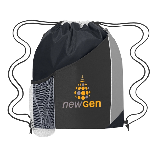 Tri-color drawstring sports pack with large front pocket and side mesh... from ASI 61125 Hit Promotional Products / Hit®