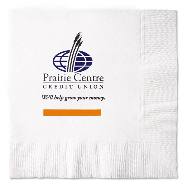 White 1-ply beverage napkin with 1/4 fold. Coin edge emboss, 10"... from ASI 88200 TK Sorg's - A Div of Arch Promo Group, LLC / GRANDE