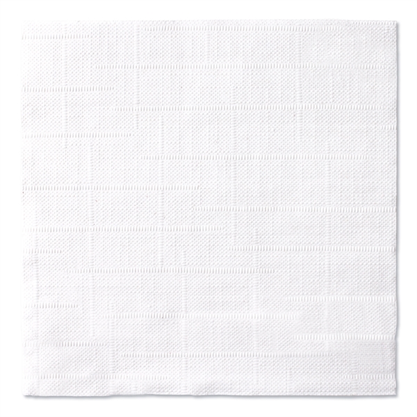 White 1-ply beverage napkin with over all linen emboss, 100% recycled... from ASI 88200 TK Sorg's - A Div of Arch Promo Group, LLC / GRANDE
