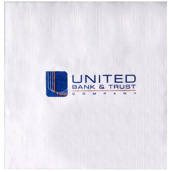White 1-ply luncheon napkin with 1/4 fold. Over all linen emboss,... from ASI 88200 TK Sorg's - A Div of Arch Promo Group, LLC / GRANDE
