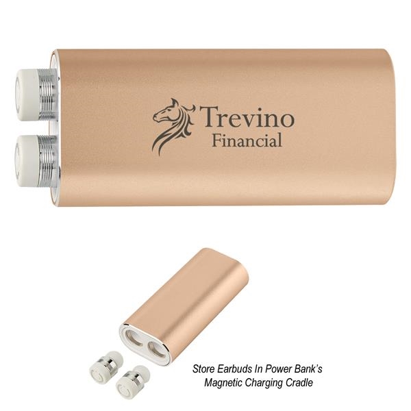 2-in-1 wireless earbuds and portable charging station with wireless technology, stereo... from ASI 61125 Hit Promotional Products