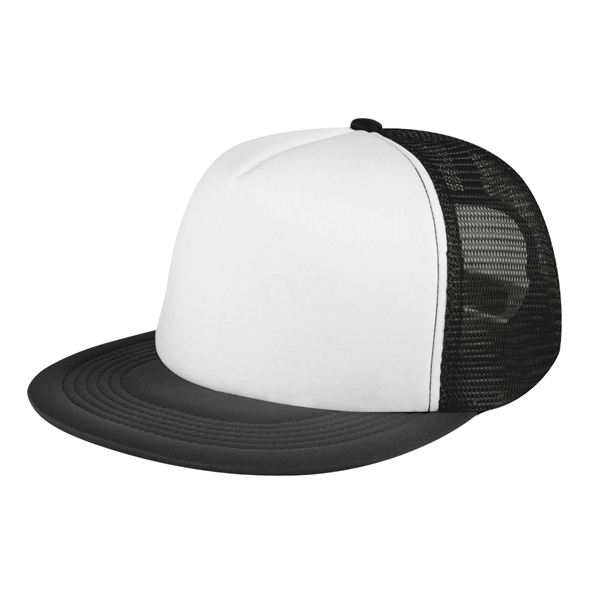 This Flat Bill Trucker Cap has a 100% Polyester Foam Crown,... from ASI 61125 Hit Promotional Products / Hit®