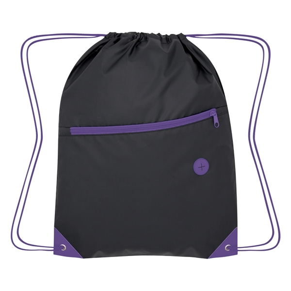 Drawstring bag with a large front zippered pocket and a built-in... from ASI 61125 Hit Promotional Products / Hit®