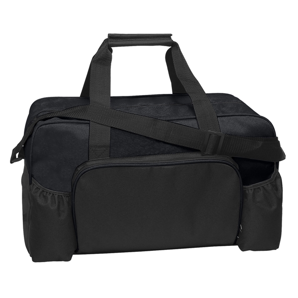 Polyester duffel bag with two side pockets for cell phone, water,... from ASI 61125 Hit Promotional Products / Hit®