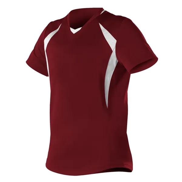 Women's fastpitch short sleeve jersey with solid color extreme plaited knit... from ASI 37461 Augusta Sportswear