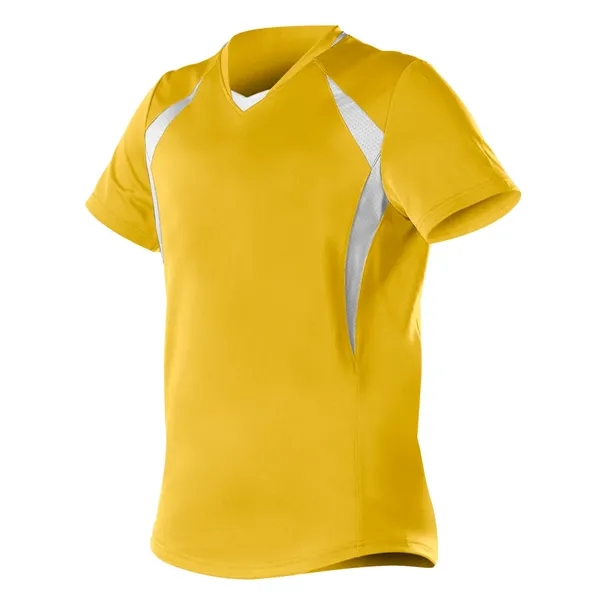 Women's fastpitch short sleeve jersey with solid color extreme plaited knit... from ASI 37461 Augusta Sportswear