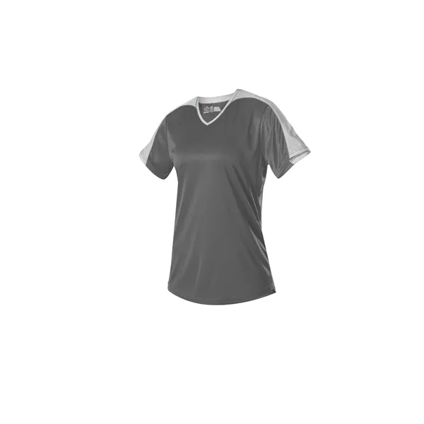 Women's v-neck fastpitch jersey with solid color extreme microfiber body and... from ASI 37461 Augusta Sportswear