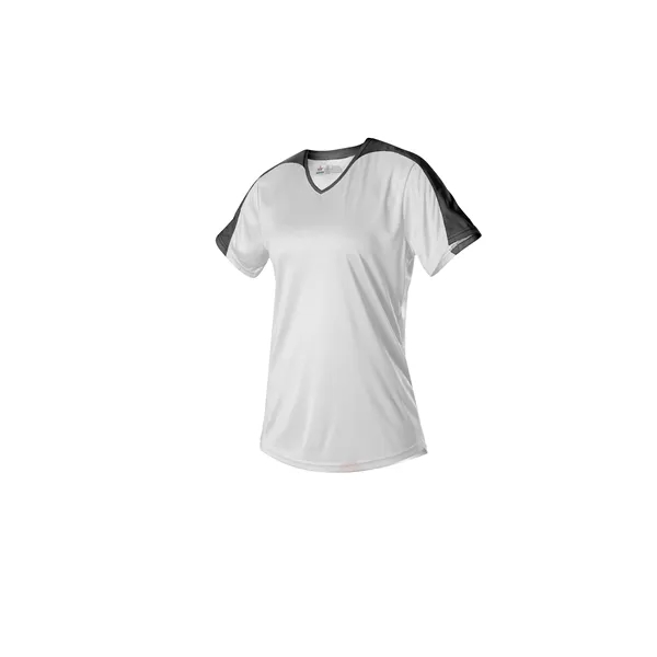 Women's v-neck fastpitch jersey with solid color extreme microfiber body and... from ASI 37461 Augusta Sportswear